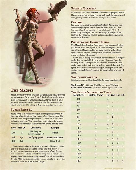 Rogue Subclass: The Magpie - Add a touch of druid to your rogue in D&D 5e