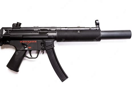 Premium Photo | Submachine gun mp5 with silencer isolated