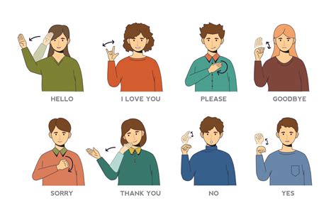 Sign Language Greetings and Thank you Collection 10721899 Vector Art at ...