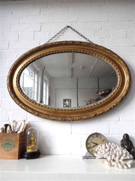 Vintage Extra Large Oval Bevelled Edge Wall Mirror with Gold Ornate ...