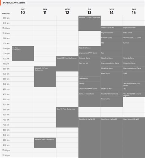 E3 2017 press conference schedule | Electronic Entertainment Expo (E3 ...