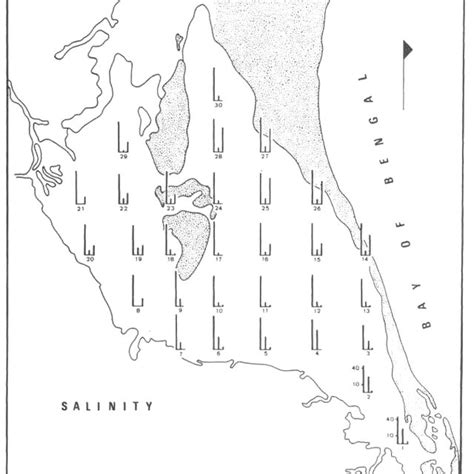 Map of Pulicat lake showing surface salinity values during pre-monsoon ...