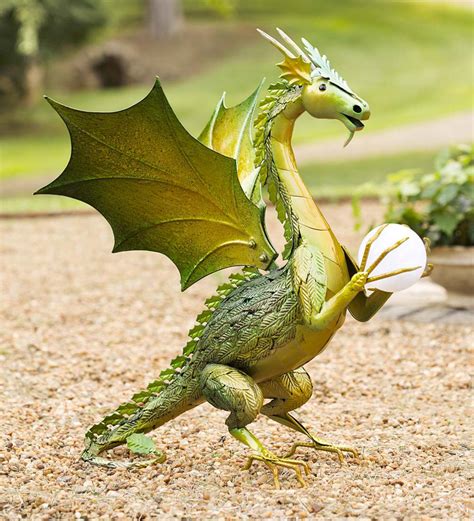 Green Dragon Garden Statue with Solar Globe | Wind and Weather