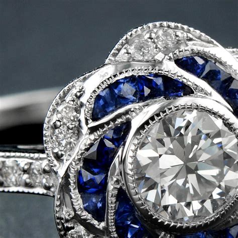 Diamond Blue Sapphire Engagement Ring For Sale at 1stdibs