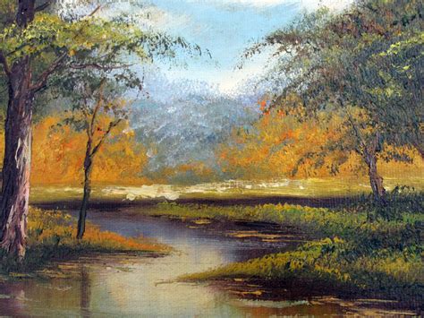 Vintage Original Art Oil Painting Natural Forest River Stream Landscape