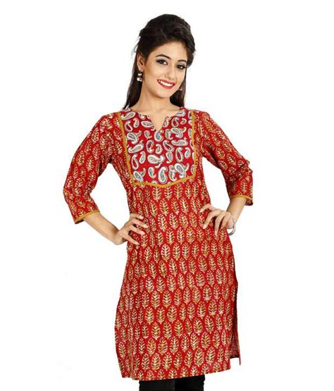 Jaipur Kurtis Pure Cotton Stylish Red Kurti - Buy Jaipur Kurtis Pure ...