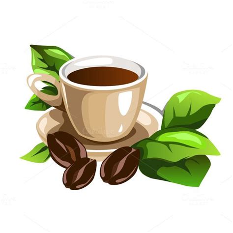 Cup of coffee with beans and leaves | Coffee cup art, Coffee ...