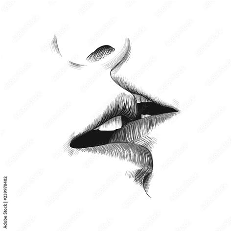 Kiss sketch vector illustration, hand drawn black and white doodle ...