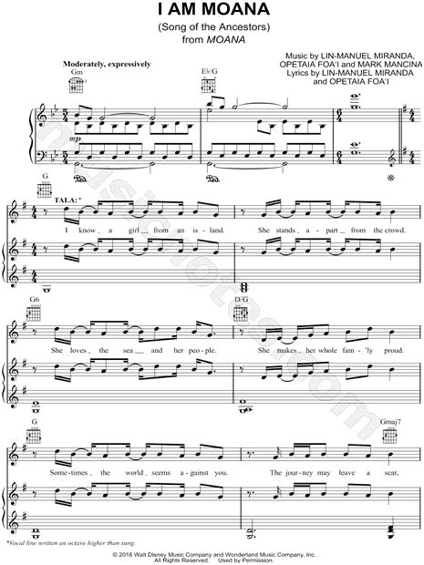 "I Am Moana (Song of the Ancestors)" from 'Moana' Sheet Music in Bb ...