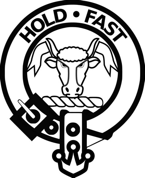 The clan crest is a “bull’s head cabossed sable, horned Or, between two ...