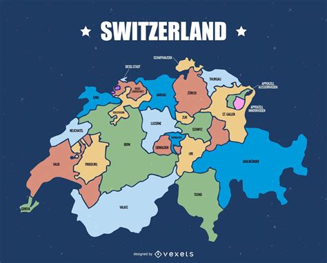 Switzerland Cantons Map Vector Download