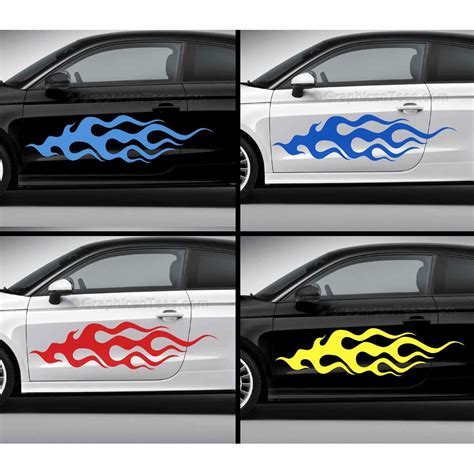 Flames Custom Car Stickers Vinyl Graphic Decals x 2 - Flames01