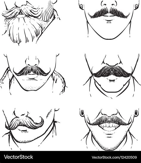 Set of hipster mustache outline drawing Royalty Free Vector