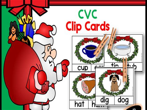 Christmas Cvc words Clip Cards | Teaching Resources