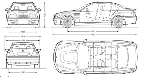 2007 BMW M3 E46 Coupe blueprints free - Outlines