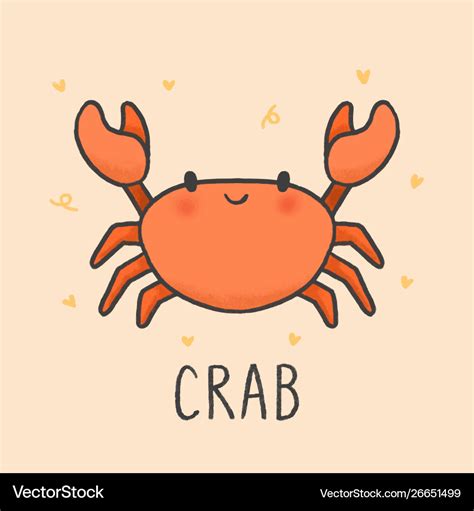 Cute crab cartoon hand drawn style Royalty Free Vector Image