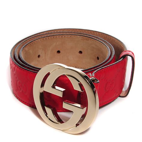 GUCCI Guccissima Interlocking G Belt 85 34 Red 104924