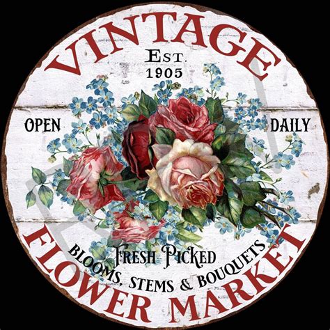 Vintage Flower Market Sign, Farmer's Market Fresh Flowers Wreath Sign ...