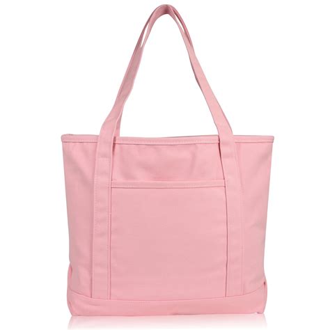 DALIX 20" Solid Color Cotton Canvas Shopping Tote Bag in Light Pink ...