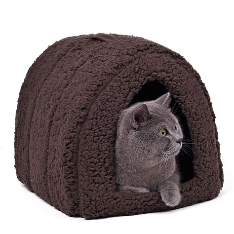 PAWZ Road Pet Bed Cat Igloo Bed Solid Fleece Warm Cat Cave House Bed ...