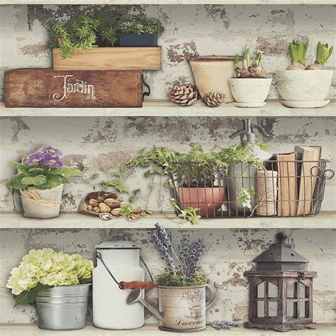 POTTING SHED WALLPAPER - MURIVA 102565 FARM SHABBY CHIC | eBay