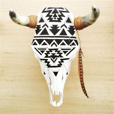 Black // White Hand Painted Navajo Geometric Cow Skull by huntedfoxshop ...