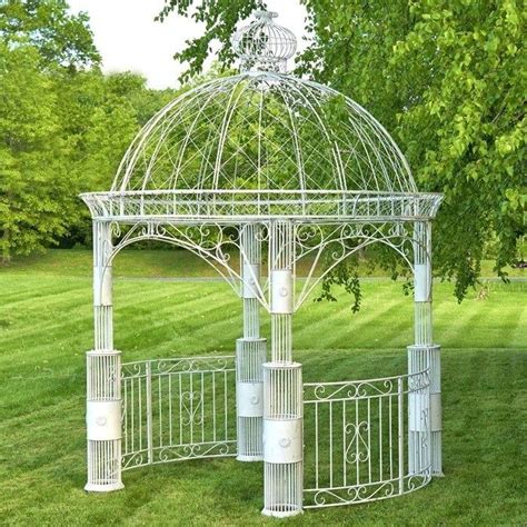 "Zina" Large Round Garden Gazebo (White - Iron - Antique White ...