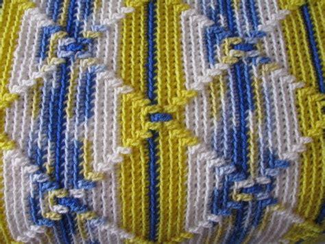 Navajo Pattern Crocheted Afghan in Blues and Yellows