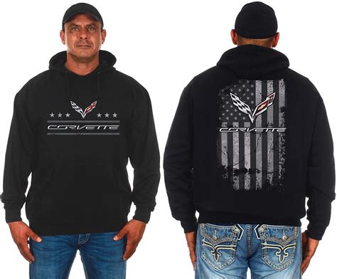 JH Design Group Mens Chevy Corvette Hoodie Distressed American Flag 2 ...