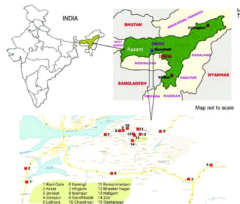 Sample collection sites in Guwahati, the capital city of Assam, India ...