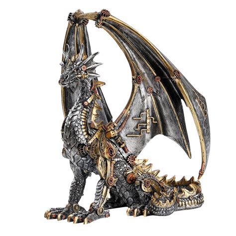 HEINBOW Steampunk Dragon Statue Gothic Retro Mechanical Gear Sitting ...