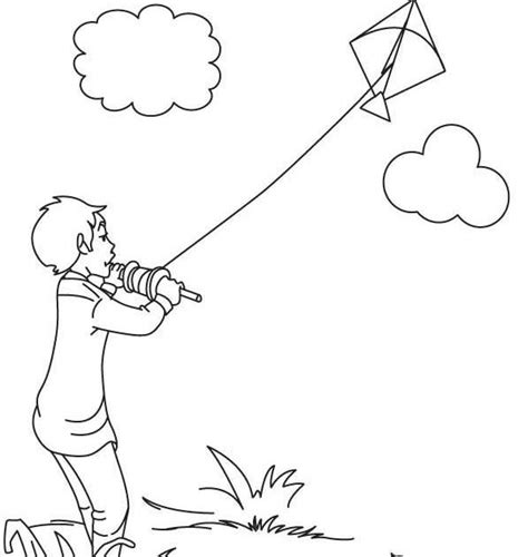 Coloring A Boy Flying Kite Drawing in 2020 (With images ...