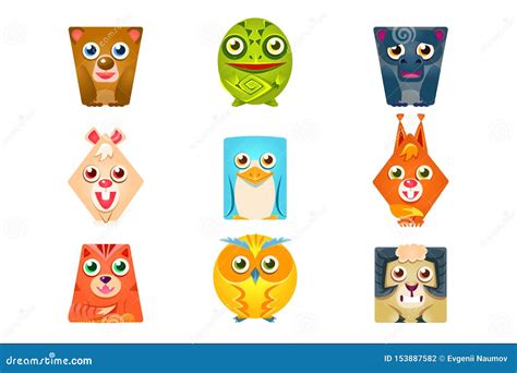 Geometric Shape Flat Cartoon Animals Set of Colorful Cartoon Isolated ...