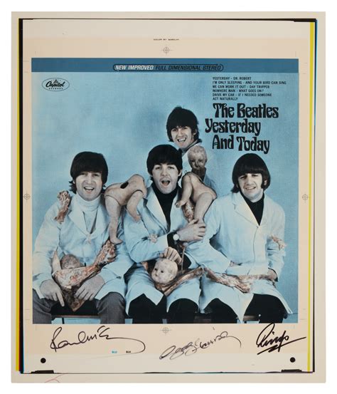 The Beatles | Proof for the "butcher cover" art, signed by three ...