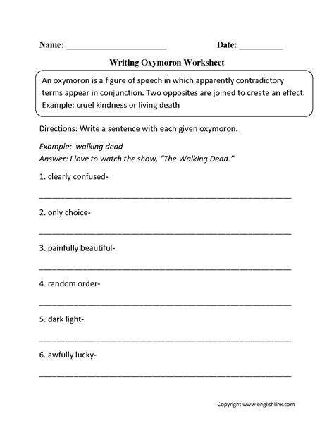 Paradox And Oxymoron Worksheet Answers