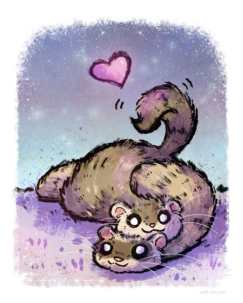 Commission of two sweet little ferrets. | Cute art, Cute drawings ...