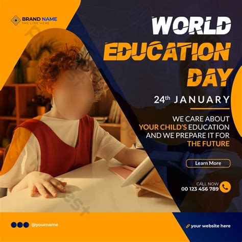 World Education Day School Admission Banner Social Media Post Vector ...