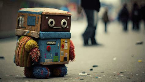 Colorful Junk Art Googleinspired Robot Made from Scrap Materials AI ...