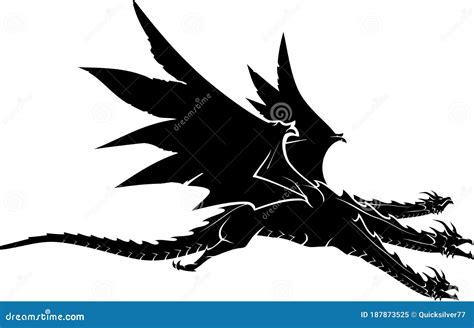 Three Headed Mythical Black Dragon, Side View Stock Vector ...