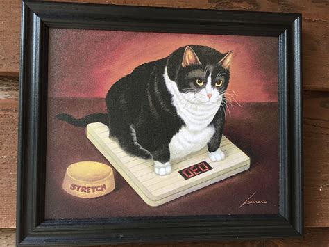 Cute Funny Fat Cat on Scale Weighing Himself Framed | Etsy