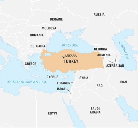 Turkey on world map: surrounding countries and location on Asia map