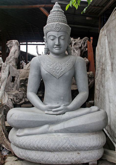 Stone Cambodian Style Garden Buddha Statue Meditating on the Coils of ...