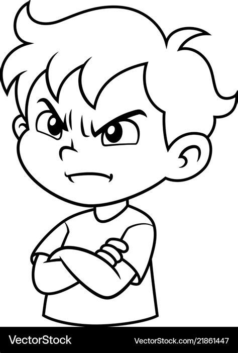 Angry boy expression bw Royalty Free Vector Image