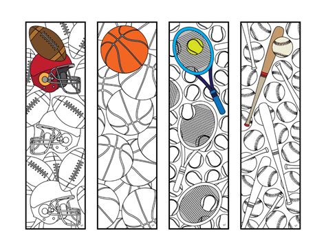 Sports Bookmarks PDF Coloring Page Football, Basketball, Tennis ...