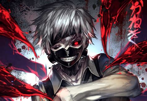 Kaneki v2, red eye, black eye, white hair, horror, blood, ken, tokyo ...