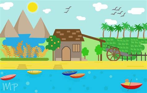 Village Scenery, Illustrator | Illustration, Graphic design, Graphic