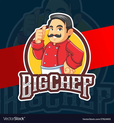 Big chef mascot character logo design Royalty Free Vector