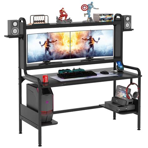 Buy TIYASE Gaming Desk with Monitor Stand, Computer Desk with Hutch and ...