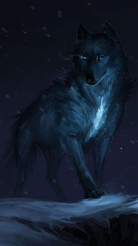 Black wolf, night, art 3840x2160 U, dark wolf anime HD phone wallpaper ...