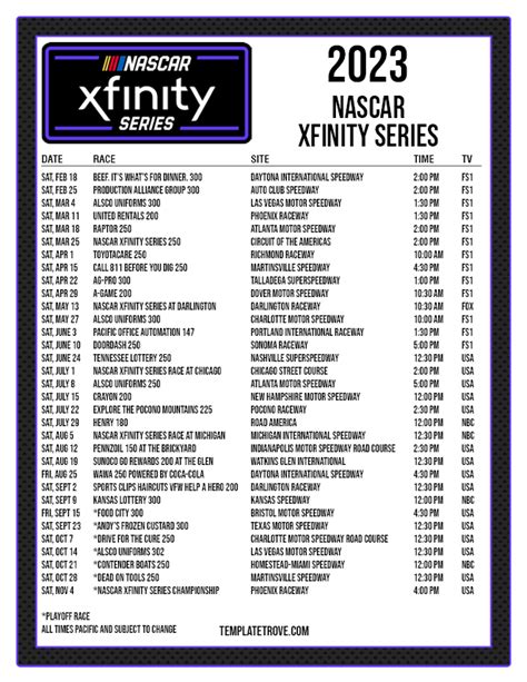 Printable 2023 NASCAR Schedule